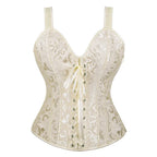 Vintage Floral Tapestry Overbust Corset with Wide Straps and Structured Seaming