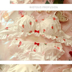 Whimsical Strawberry Print Ruffled Underwire Bra and Panty Set