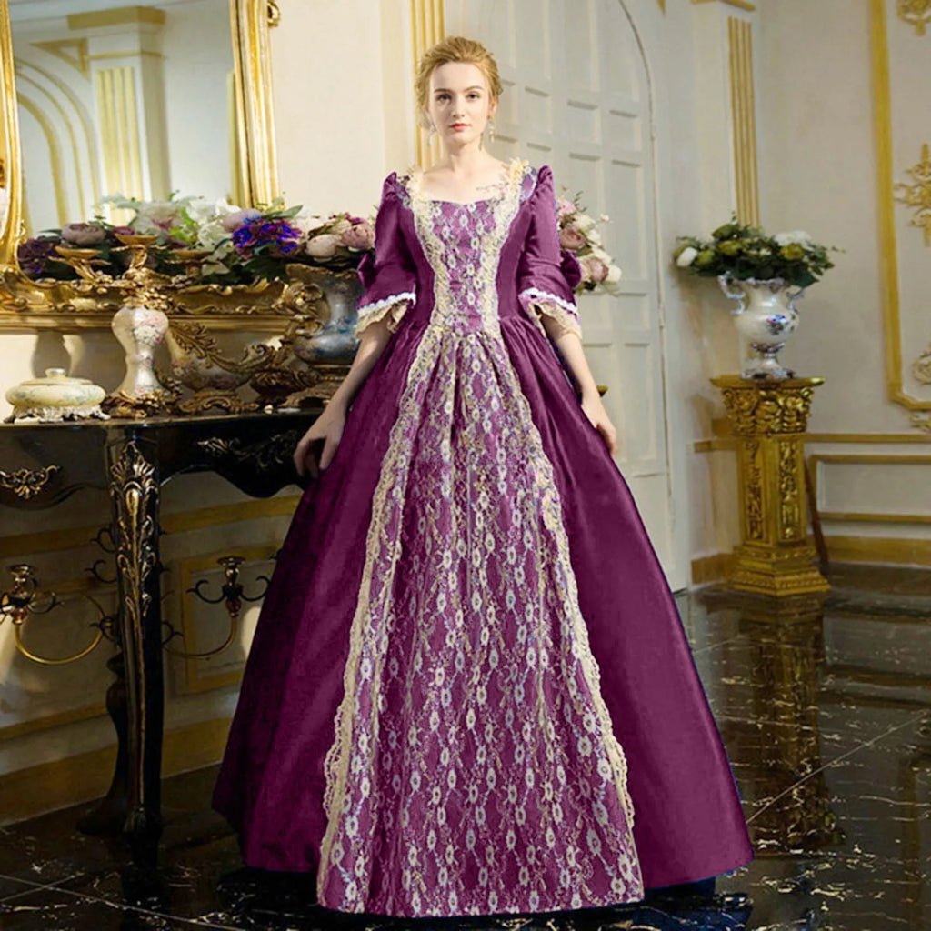 Dramatic Renaissance-Inspired Ball Gown with Ornate Brocade Panel and Flared Sleeves