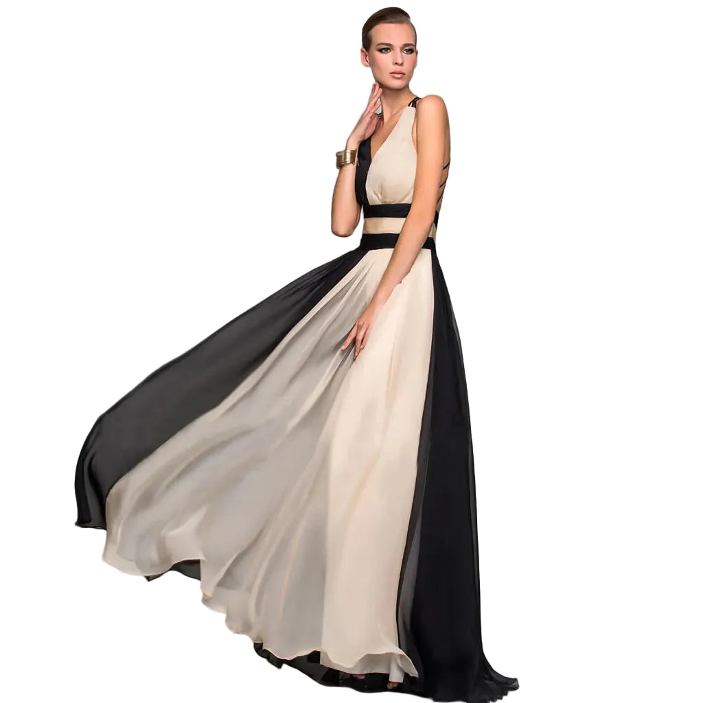 Contrast Panel A Line Maxi Dress With Fluid Movement