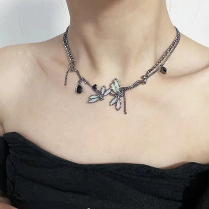 Vintage Gothic Dragonfly Charm Choker Necklace for Dark Feminine Alternative Fashion Styling