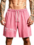 Men's Cotton Drawstring Shorts with Relaxed Fit Typography Design and Casual Everyday Comfort
