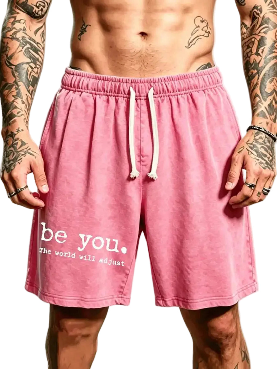 Men's Cotton Drawstring Shorts with Relaxed Fit Typography Design and Casual Everyday Comfort