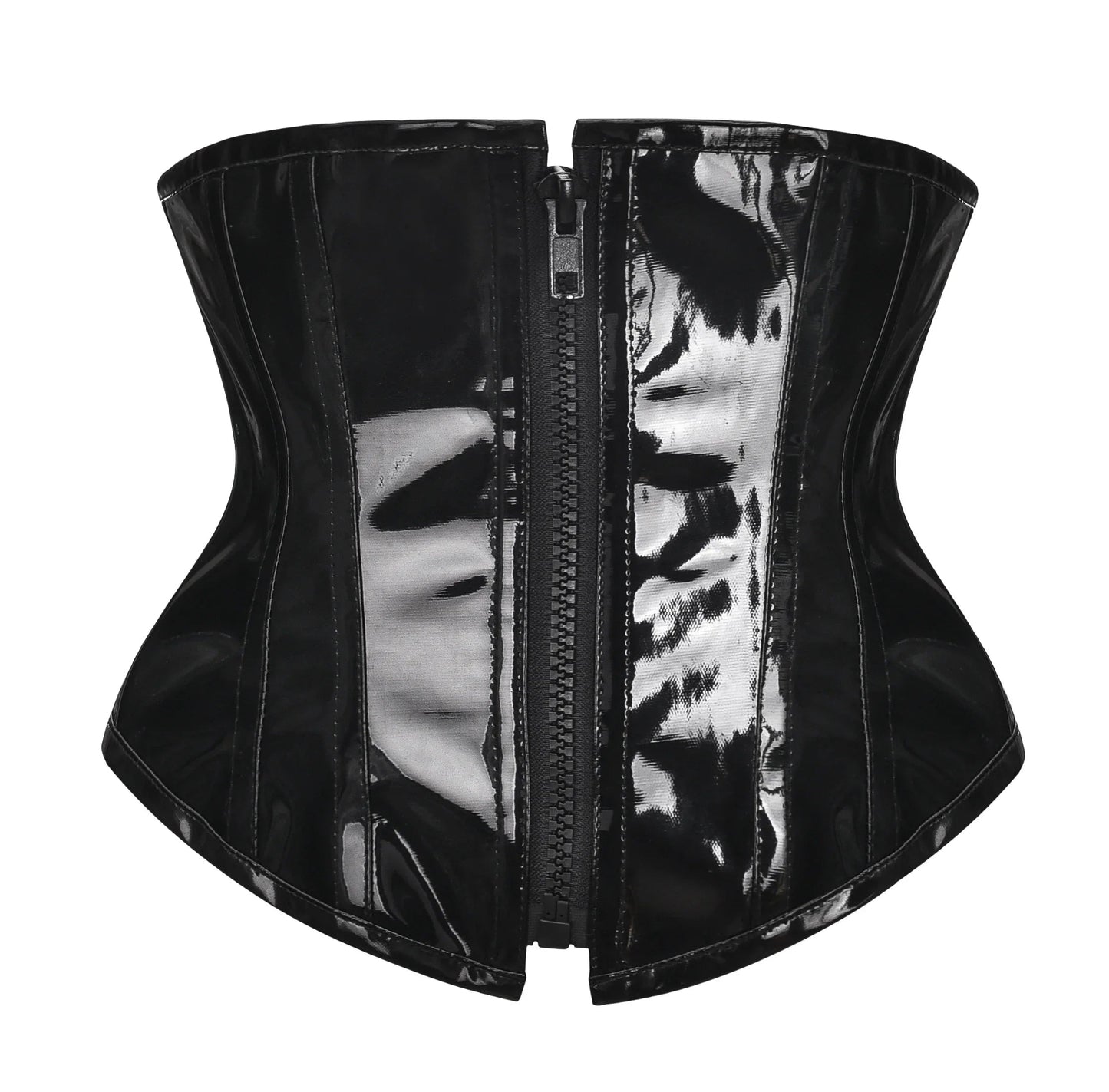 Glossy PVC Underbust Corset Belt with Structured Panels and Sculpted Fit