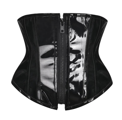 Glossy PVC Underbust Corset Belt with Structured Panels and Sculpted Fit