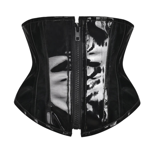 Glossy PVC Underbust Corset Belt with Structured Panels and Sculpted Fit