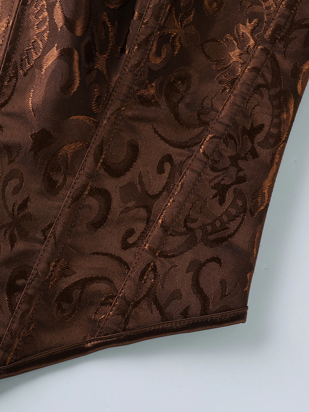 Regal Bronze Floral Jacquard Overbust Corset with Plunging Sweetheart Neckline
