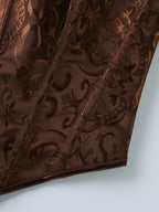 Regal Bronze Floral Jacquard Overbust Corset with Plunging Sweetheart Neckline