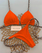 Contrast Leopard Strap Two-Piece Bikini with High-Cut Silhouette