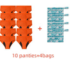Five-Piece Solid Black Menstrual Brief Set with Two Printed Travel Bags