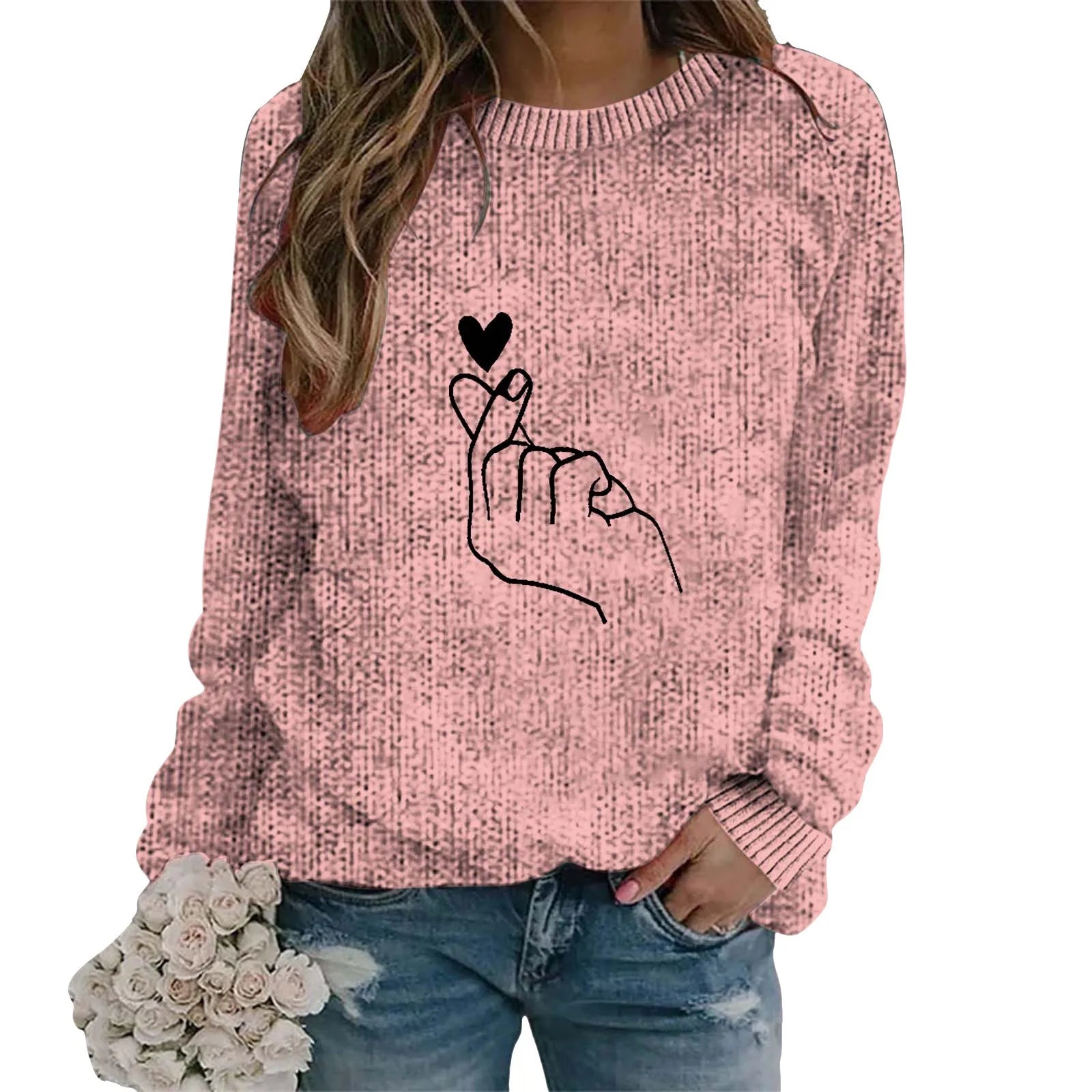 Women's Minimalist Embroidered Graphic Crew Neck Relaxed Knit Streetwear Sweater