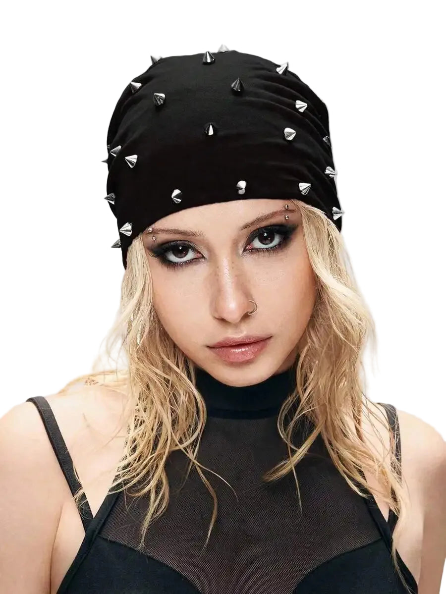 Studded Polyester Knit Beanie for Punk Inspired Streetwear Casual Four Season Fashion Style