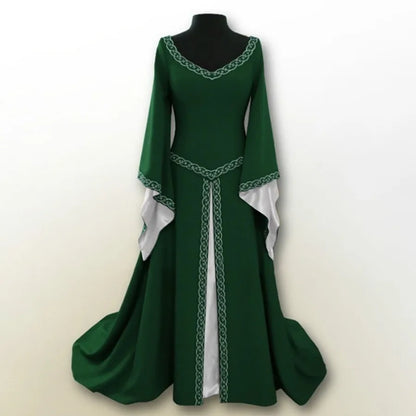 Regal Medieval Gothic Maxi Gown with Flowing Bell Sleeves