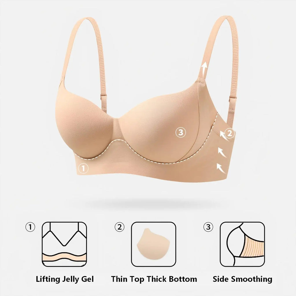 Seamless Jelly Gel Push-Up Bra with Wide Side Support and Adjustable Straps