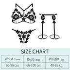 Vibrant Red Strappy Floral Appliqué Three-Piece Open Lingerie Set