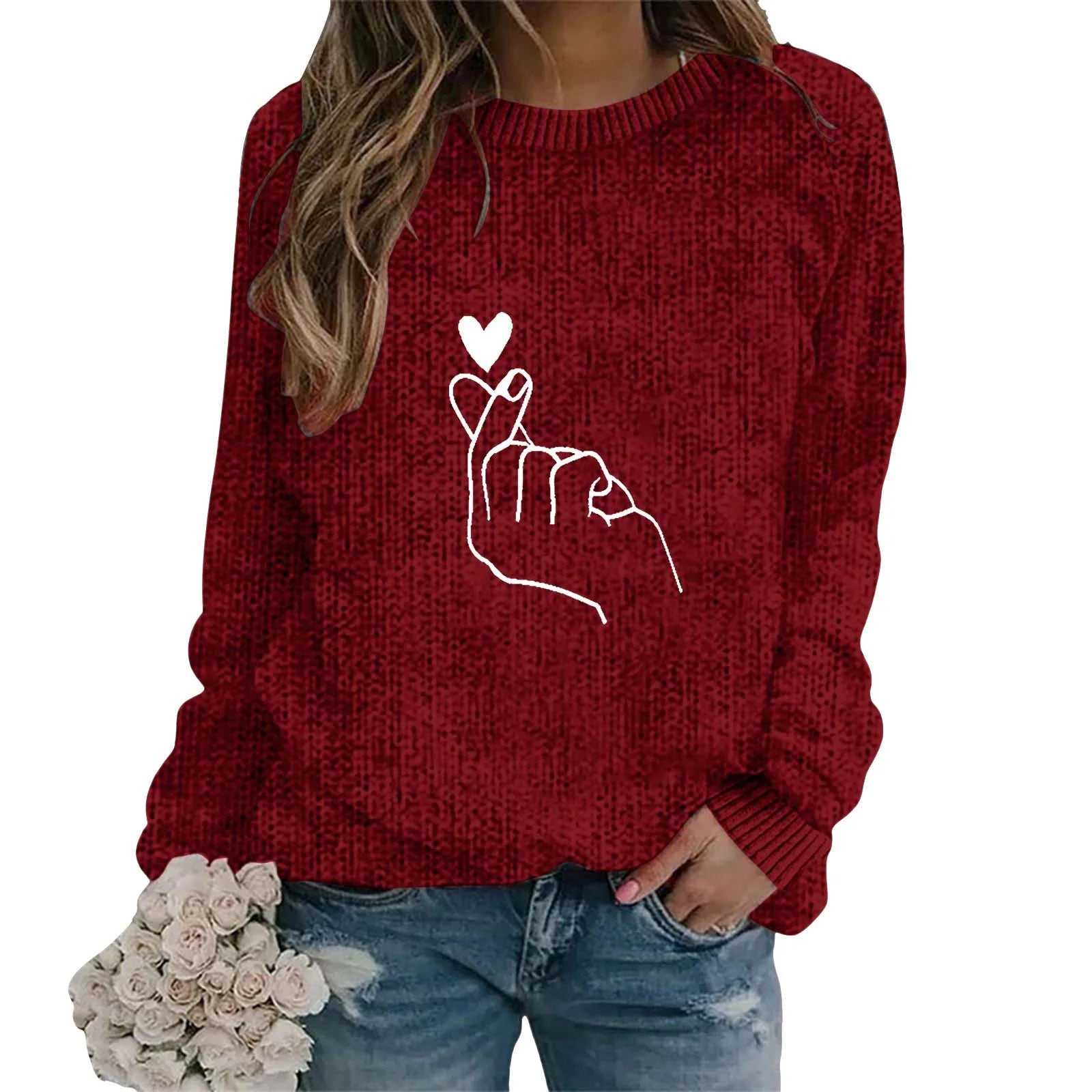 Women's Minimalist Embroidered Graphic Crew Neck Relaxed Knit Streetwear Sweater