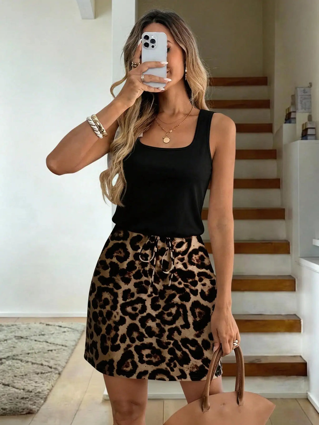 Striped Sleeveless Drawstring Waist Mini Dress with Relaxed Everyday Style