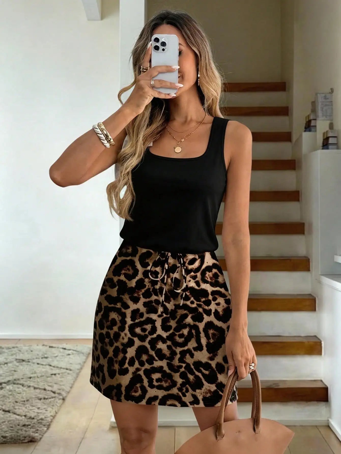 Striped Sleeveless Drawstring Waist Mini Dress with Relaxed Everyday Style