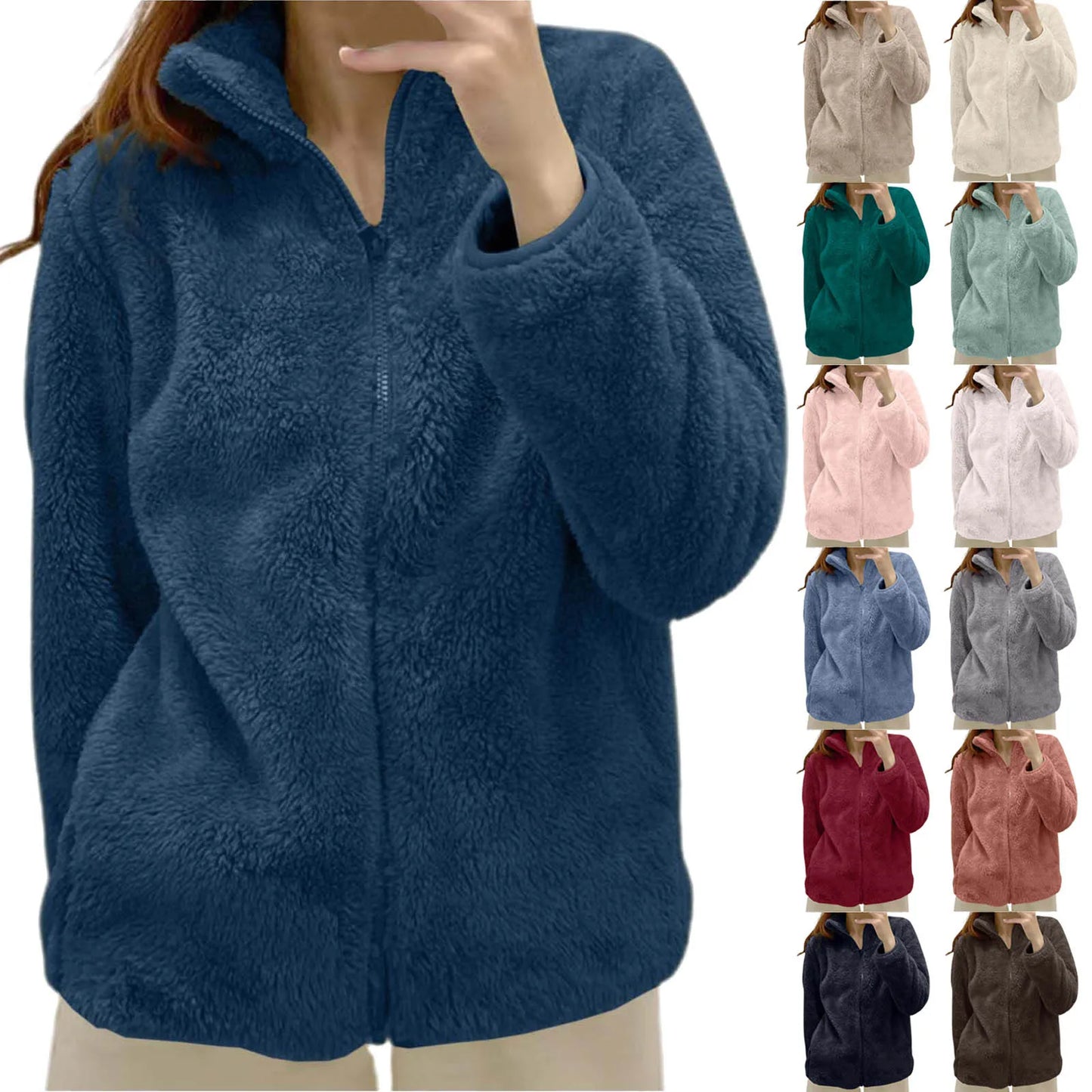 Women's Plush Polar Fleece Zip Jacket with Relaxed Streetwear Layering Fit