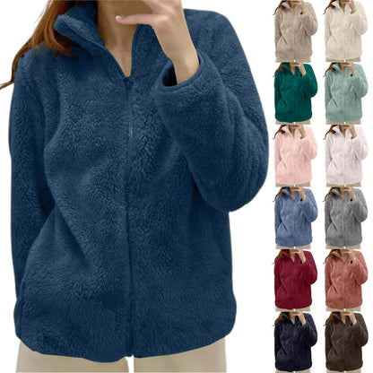 Women's Plush Polar Fleece Zip Jacket with Relaxed Streetwear Layering Fit