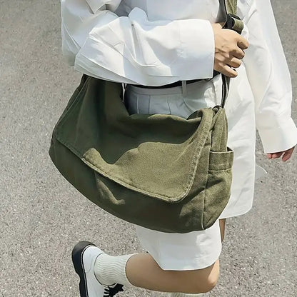 Vintage Canvas Messenger Bag with Flap Closure Casual Crossbody Shoulder Design
