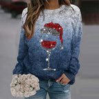 Women's Festive Graphic Crew Neck Thick Knit Pullover Sweater With Relaxed Fit