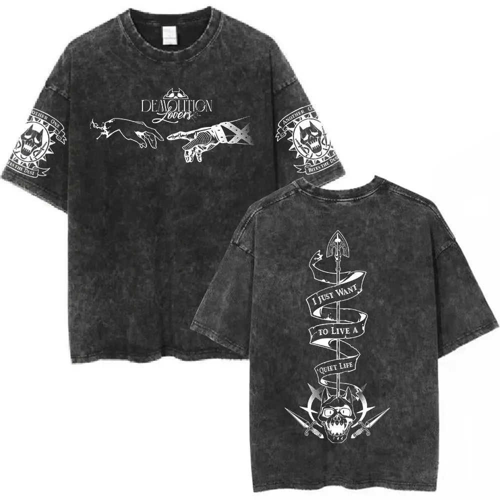 Anime Goth Vintage Graphic Tee with Manga Streetwear Character Art Design