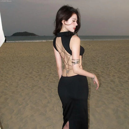 Backless Minimalist Gothic Streetwear Wide Leg Jumpsuit