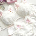 Whimsical Faux Fur Cat-Ear Bralette and Panty Lingerie Set