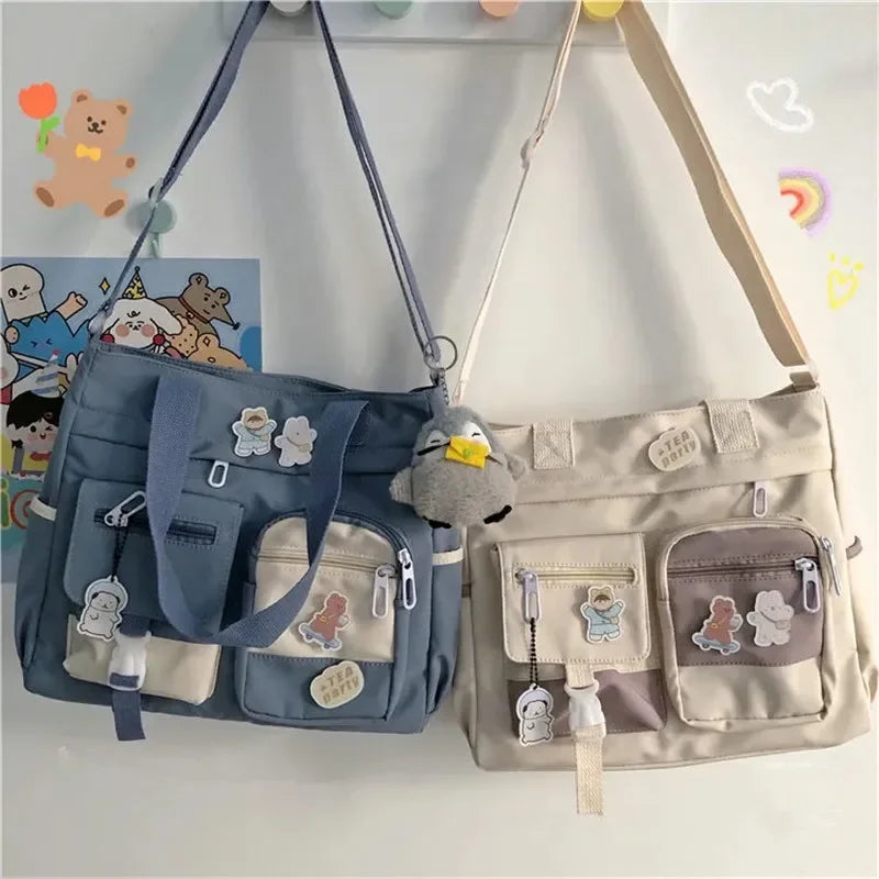 Utility Style Crossbody Tote Bag with Organized Storage Design