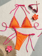 Textured Cream Triangle String Bikini with Shell-Inspired Embellishments
