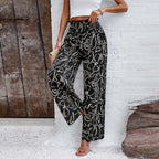 Women's High Waist Wide Leg Printed Casual Trousers with Relaxed Everyday Fit