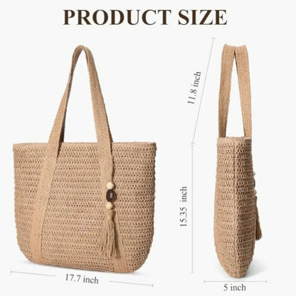 Open Weave Beach Tote Shoulder Bag with Relaxed Carry Design
