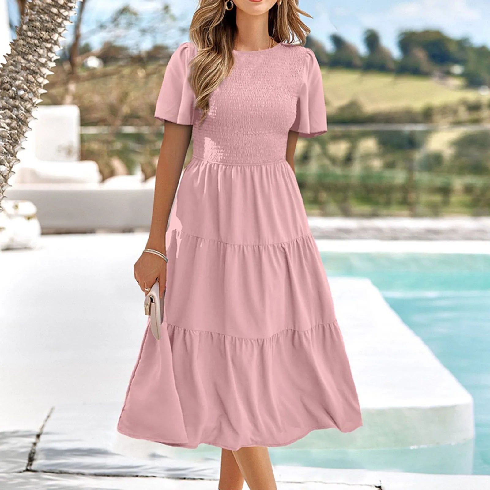 Relaxed Tiered Midi Dress With Soft Volume And Movement