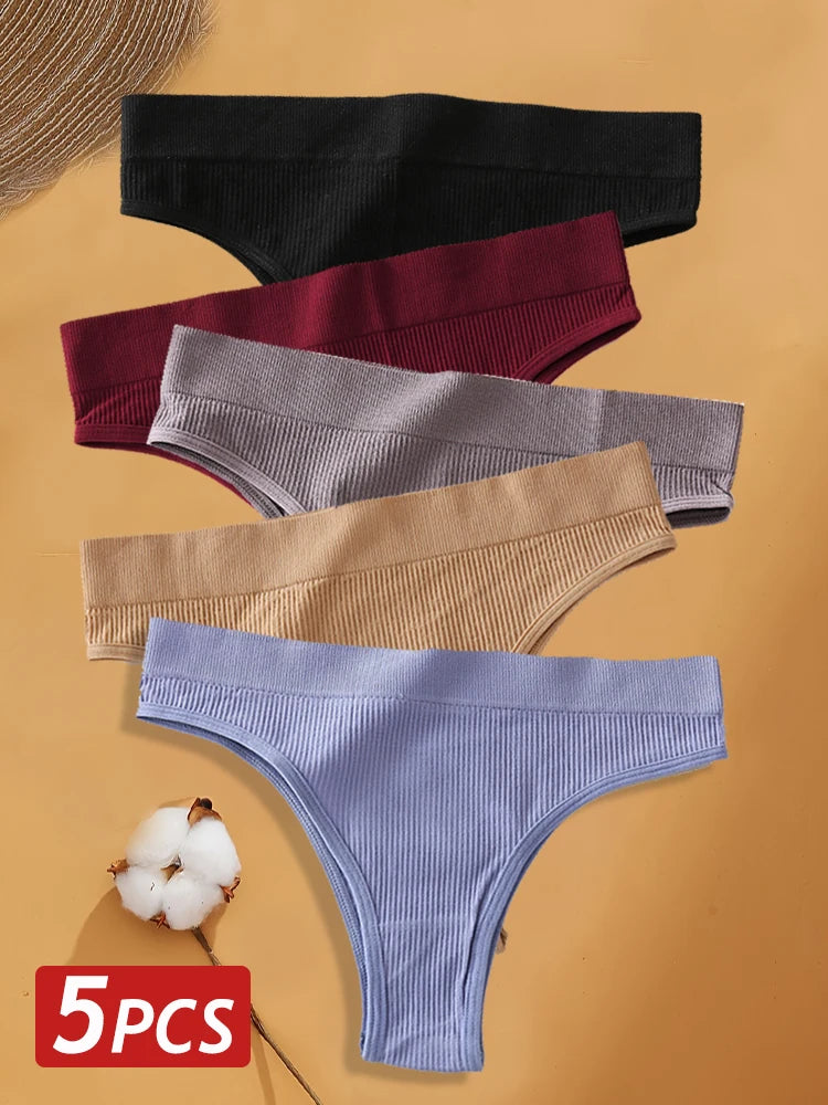 Seven-Piece Cotton Ribbed Low-Rise Bikini Panty Set