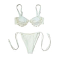 Cream Ruched Underwire-Style Bikini with Pearl-Inspired Embellishments and Tie-Side Bottoms