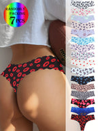 7-Piece Women’s Printed Seamless-Style Briefs Set with Butterfly, Heart and Lip Motifs, Assorted Colors and Playful Design