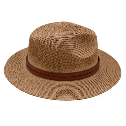 Women's Woven Straw Panama Sun Hat with Adjustable Decorative Band for Summer Outdoor Style