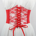 Floral Embroidered Lace-Up Waist Corset Belt with Structured Wide Fit