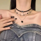 Layered Heart Choker Necklace for Grunge Y2K Alternative Fashion Looks