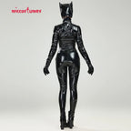 Women's Zip Front Faux Leather Catsuit with Corset, Gloves and Hooded Headpiece Set