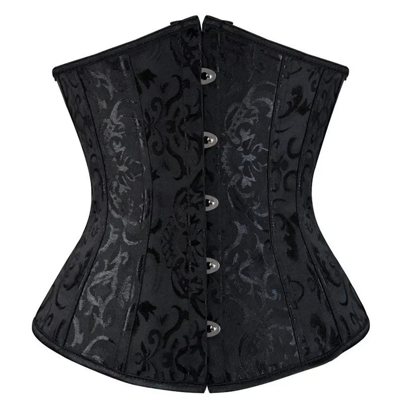 Vintage Jacquard Underbust Corset with Structured Boning and Waist-Defining Fit