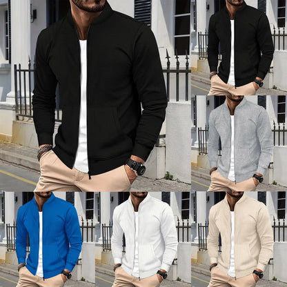 Men's Slim Fit Stand Collar Zip Jacket with Clean Minimalist Streetwear Design