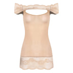 Vibrant Red Off-the-Shoulder Chemise with Chest Cutout and Lace Trim