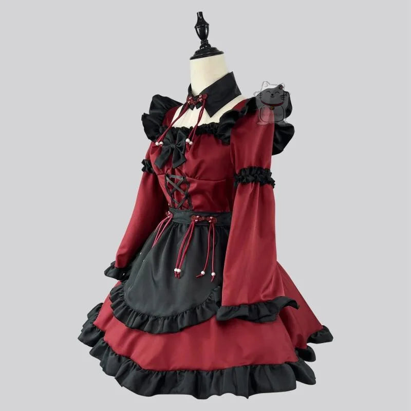 Women's Vintage Inspired Layered Maid Dress with Apron and Ruffle Trim Costume Set