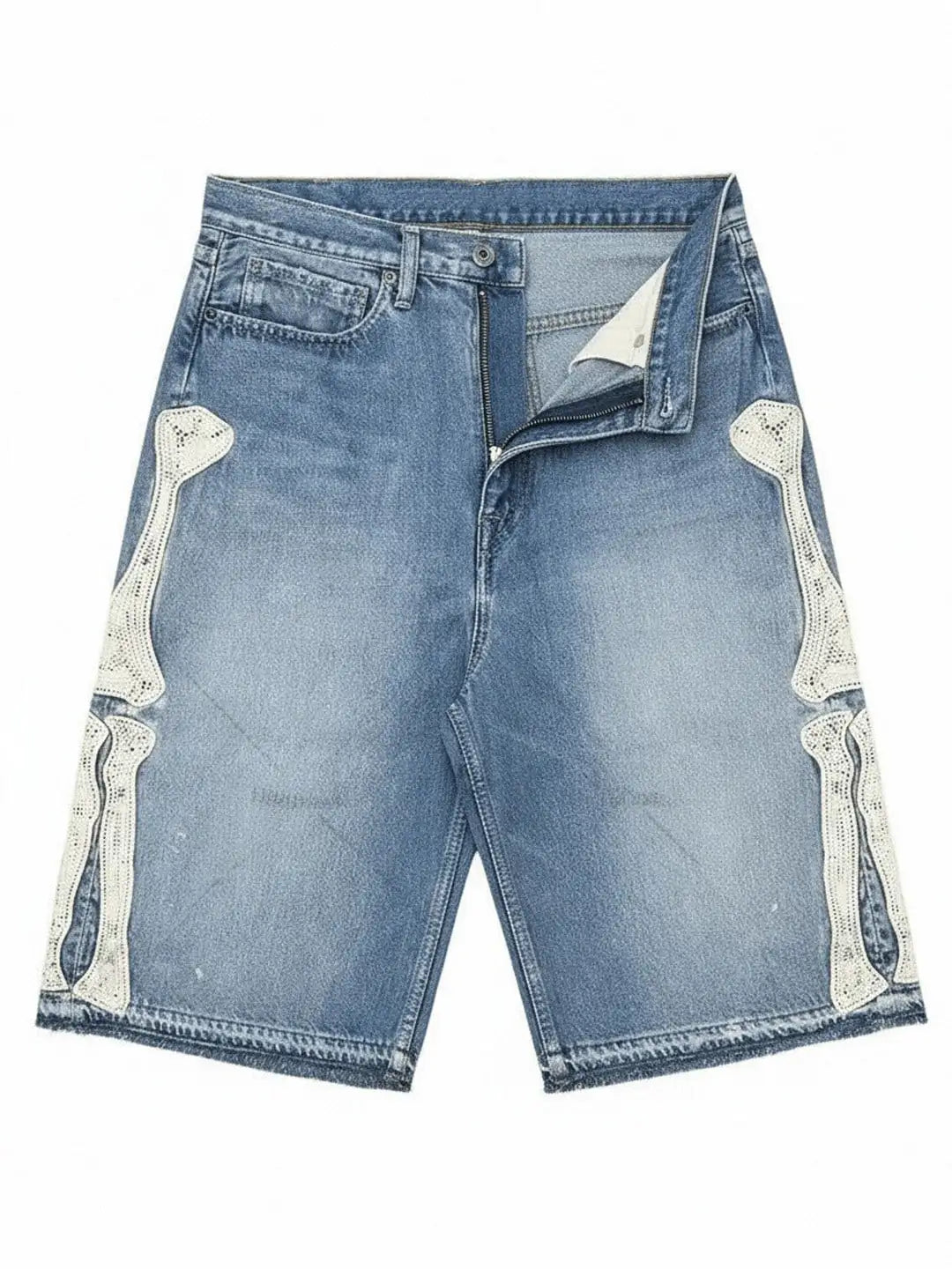 Men's Vintage Washed Denim Shorts with Relaxed Fit and Embroidered Streetwear Style