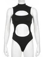 Cutout Sleeveless Bodycon Bodysuit for Gothic Techwear Alternative Fashion