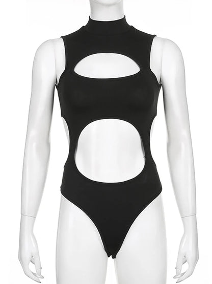 Cutout Sleeveless Bodycon Bodysuit for Gothic Techwear Alternative Fashion