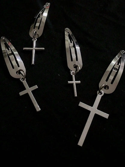 Gothic Cross Hair Clip Set Punk Streetwear Statement Accessories Collection
