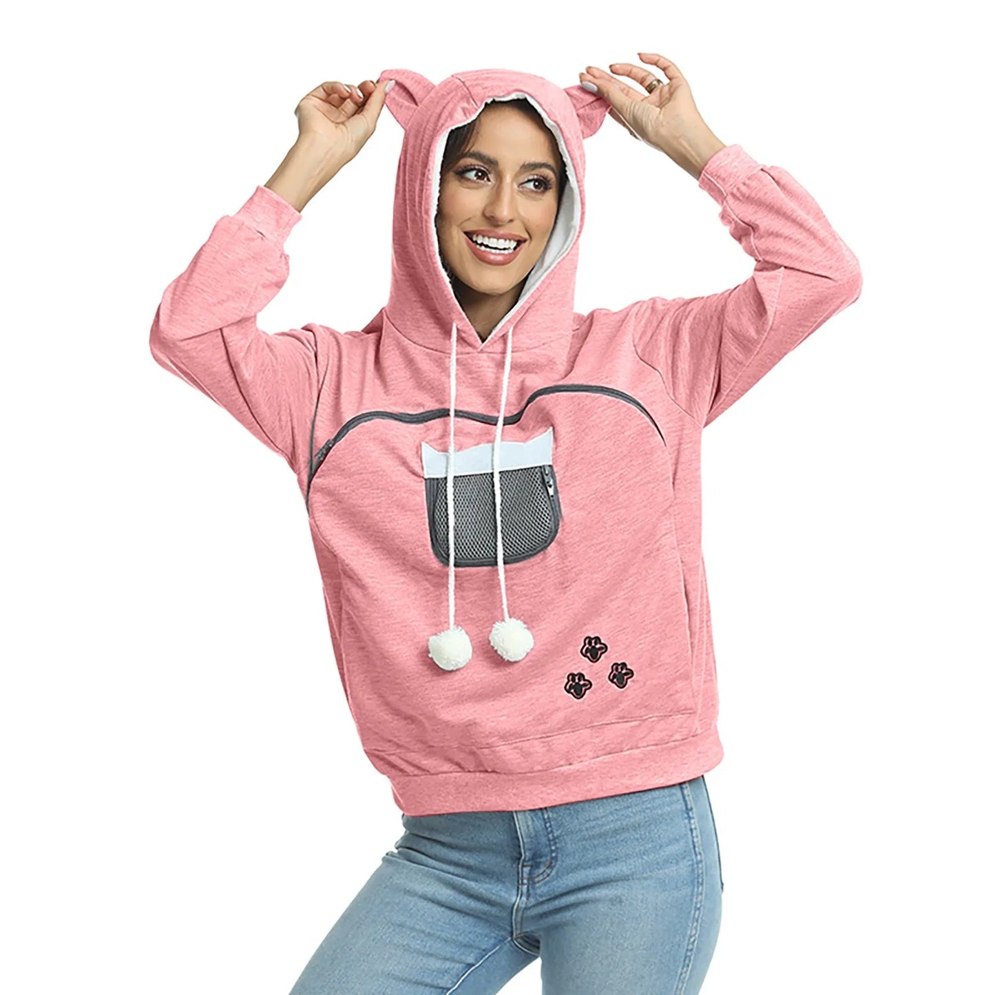 Kawaii Anime Inspired Oversized Hoodie with Interactive Plush Pocket Design